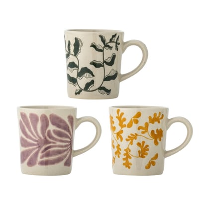 Tasses grès floral  FAUNI set de 3 BLOOMINGVILLE