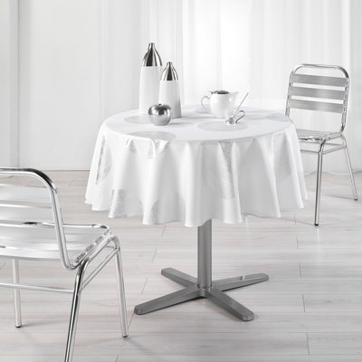 Nappe ronde polyester imprime Argent platine Blanc DOUCEUR D'INTÉRIEUR