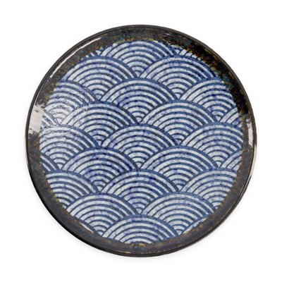 Assiette Plate Ronde Aisai Seigaiha En Grès Bleu Et Blanc Ø 22,7 Cm TOKYO DESIGN STUDIO