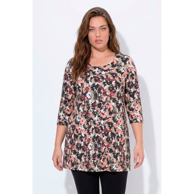 T-shirt long, fleurs, coupe en A, col rond ULLA POPKEN