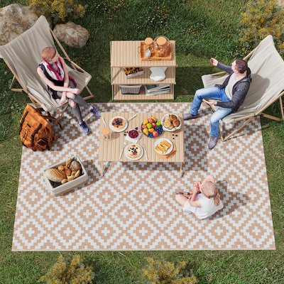 Tapis extérieur réversible style graphique plastique OUTSUNNY