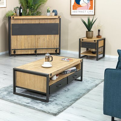 Table basse industrielle avec tiroirs bois recyclé et métal 120x70cm CARAVELLE PIER IMPORT