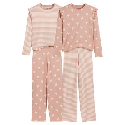 Lot de 2 pyjamas coton, imprimés chats et rayures LA REDOUTE COLLECTIONS