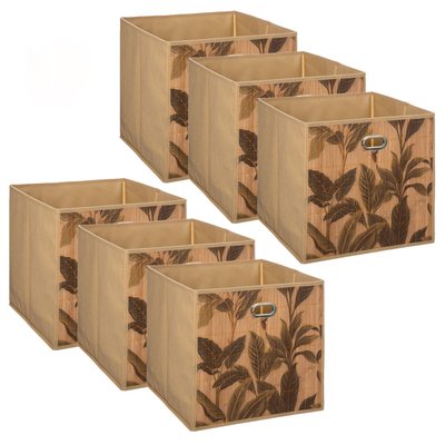 Lot de 6 Boîtes de rangement imprimé tropical en bambou et tissu TOILINUX