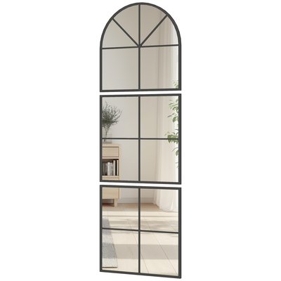 Miroir atelier triptyque métal 60x180 cm style verrière noir HOMCOM