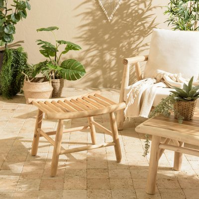 Tabouret rondins de teck naturel assise ajourée MANAK PIER IMPORT