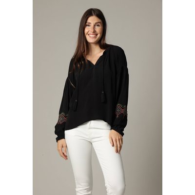 Blouse ample avec tissu gaufré, manches bouffantes et application brodée AMRIT DEELUXE