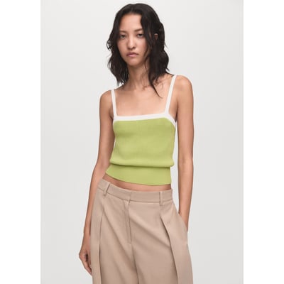 Top à Bretelles Dos Croisé Noir Et Vert - Coton, Taille M, Occasion Très Bon état