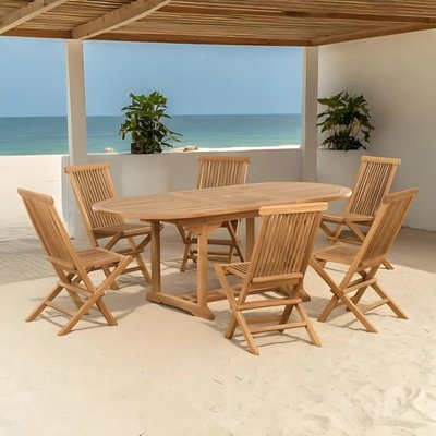 Ensemble jardin en teck massif table ovale extensible et 6 chaises pliantes WANDA COLLECTION