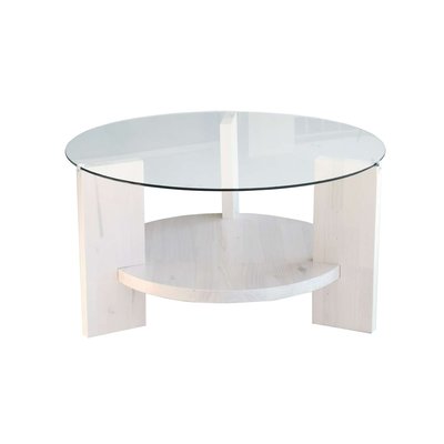 Table basse ronde 1 étagère Auréline en verre et bois TOILINUX