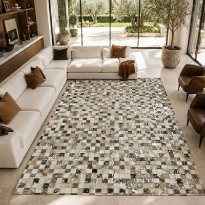 Tapis de salon en cuir recyclé CUIR EXTRA SILVER THE DECO FACTORY