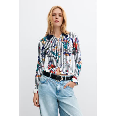 Pull fleuri col chemise DESIGUAL