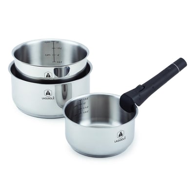 Set de 3 casseroles inox amovible 16/18/20cm - "Réactif" LAGUIOLE CUISSON