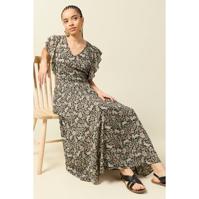 Robe longue évasée col v manches courtes BONOBO