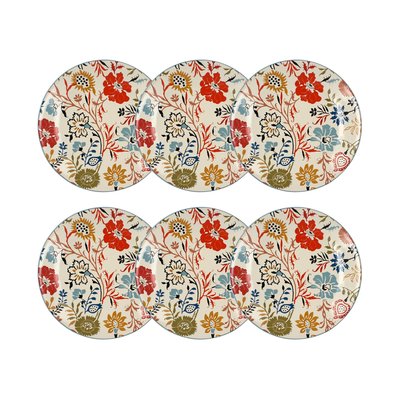 Lot de 6 assiettes plates florales en grès 27cm, JAIPUR NOVASTYL