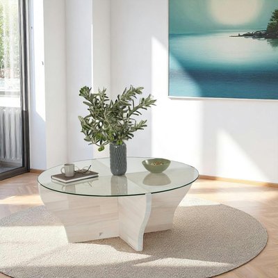 Table basse blanche en verre et bois - pied en X, ANZIO PIER IMPORT