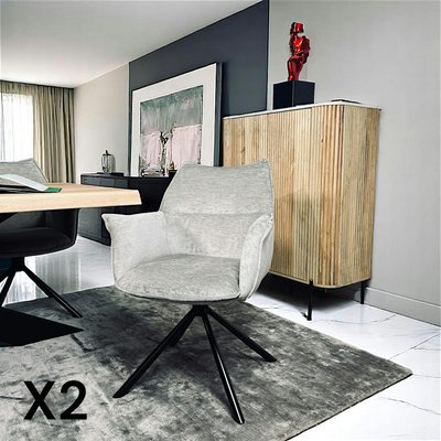 Fauteuil de table en velours gris avec retour (lot de 2) PALERME PIER IMPORT