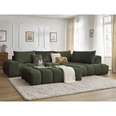 Canapé d'angle fixe 5 places en tissu chiné avec pouf, EVEREST BOBOCHIC