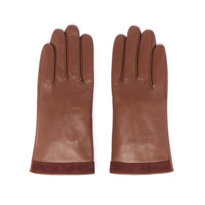 Gants Bi-Matière en Cuir d’Agneau - Cognac DRAEGER PARIS