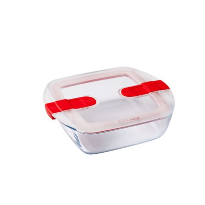 Boîte de conservation carrée 1 L en verre, avec couvercle à valves vapeur - spécial micro-ondes - Cook & Heat PYREX