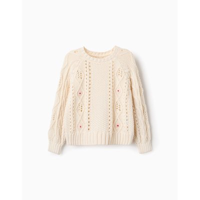 Pull en Maille Épaisse avec Broderies de Fleurs ZIPPY