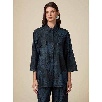 Chemise à la coupe large en denim 100 % coton avec un imprimé à fleurs OLTRE