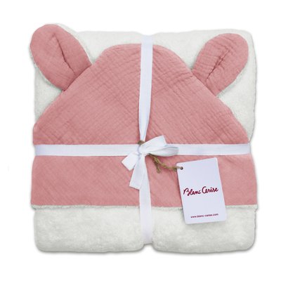 Cape de bain bébé en gaze de coton, TENDRESSE GAUFRÉE BLANC CERISE