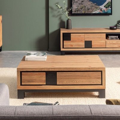 Table basse pin brossé carrés noirs ARAD PIER IMPORT