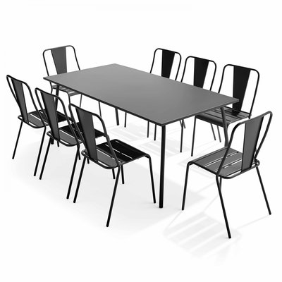 Salon de jardin table et 8 chaises bistrot en acier, PALAVAS OVIALA
