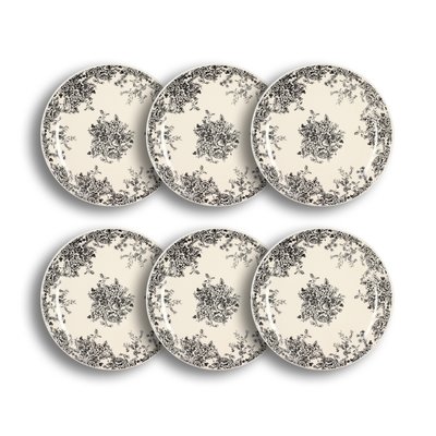 Lot de 6 assiettes plates en grès 26cm, FLORALI NOVASTYL
