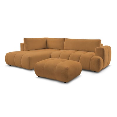 Canapé d'angle convertible 4 places en tissu bouclette avec pouf, FUJI BOBOCHIC