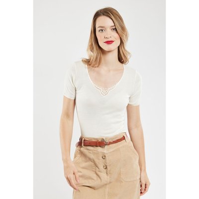 T-shirt col dentelle en laine et soie ARMOR-LUX