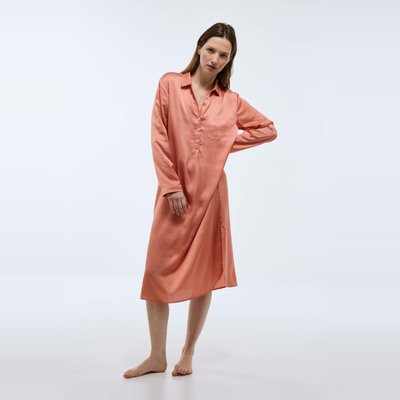 Chemise de nuit manches longues unie satinée MONOPRIX