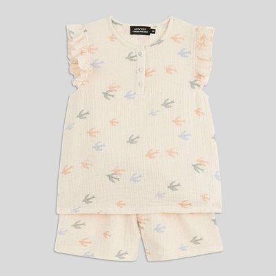Pyjama fille en coton court motif hirondelles MONOPRIX