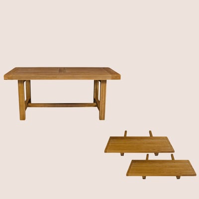 Table de ferme en  chêne moyen massif + 2 allonges L180/280 - LA BRESSE HELLIN, DEPUIS 1862