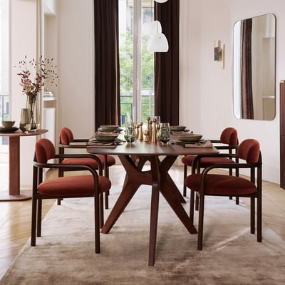 Fauteuil de table, en orme teinté noyer et velours, HARLOH  AM.PM