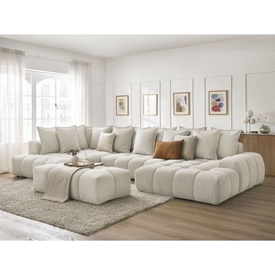 Canapé panoramique convertible 7 places en tissu texturé avec pouf, EVEREST BOBOCHIC