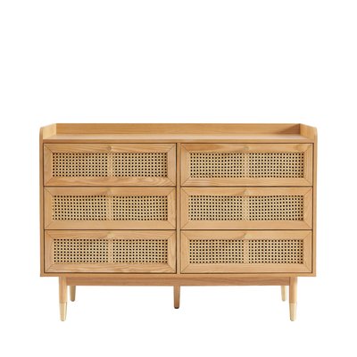 Commode 6 tiroirs en bois et cannage L120cm - BOMBONG DRAWER