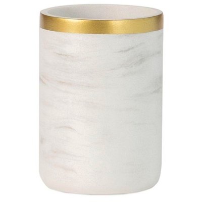 Porte brosse à dents résine effet marbre blanc et doré WADIGA