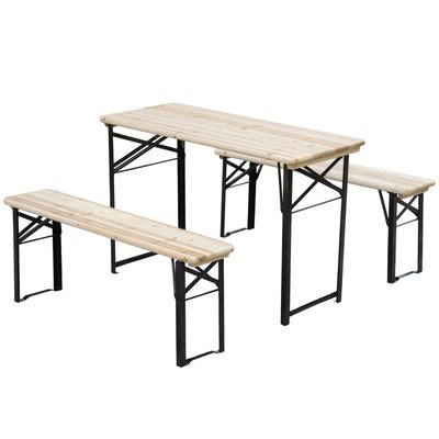 Table de camping pique-nique + 2 bancs pliables OUTSUNNY