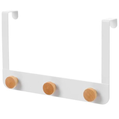 Portemanteau de porte 3 crochets en métal blanc et bois 30x8x20cm WADIGA