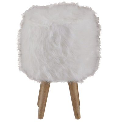 Pouf en fourrure synthétique pieds hévéa, Lasco COULEURS DES ALPES