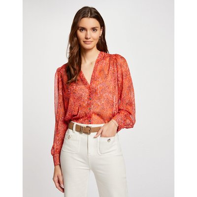 Printed V-Neck Blouse with Long Sleeves MORGAN