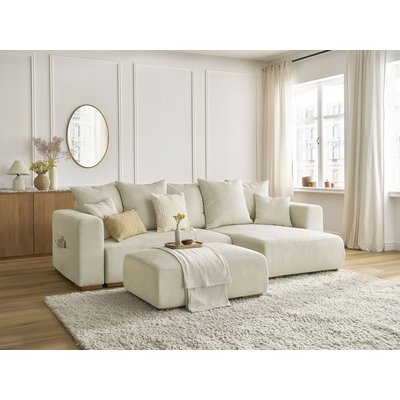 Canapé d'angle convertible 5 places en velours côtelé avec pouf, SIDONIE BOBOCHIC