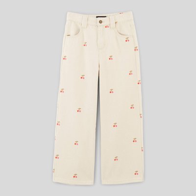 Pantalon large en coton twill brodé MONOPRIX