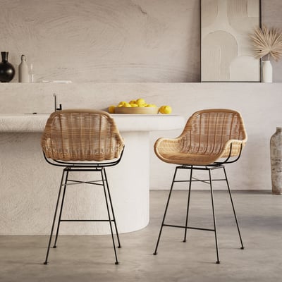 Lot de 2 chaises pour îlot central 65 cm en résine tressée, structure en métal - CARMELA MAISON PAVANE