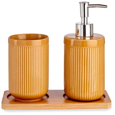 Set salle de bain jaune en céramique et plateau bambou WADIGA