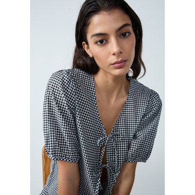 Blouse manches courtes à carreaux en coton à nœuds POUPA ETAM