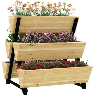 Jardinière escalier 5 bacs design bois sapin pré-huilé noir OUTSUNNY