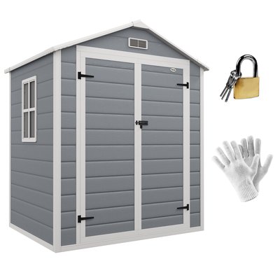 Abri de jardin cabanon 2,12 m² - 2 portes, fenêtre, aération, toit double pente - résine PP gris OUTSUNNY